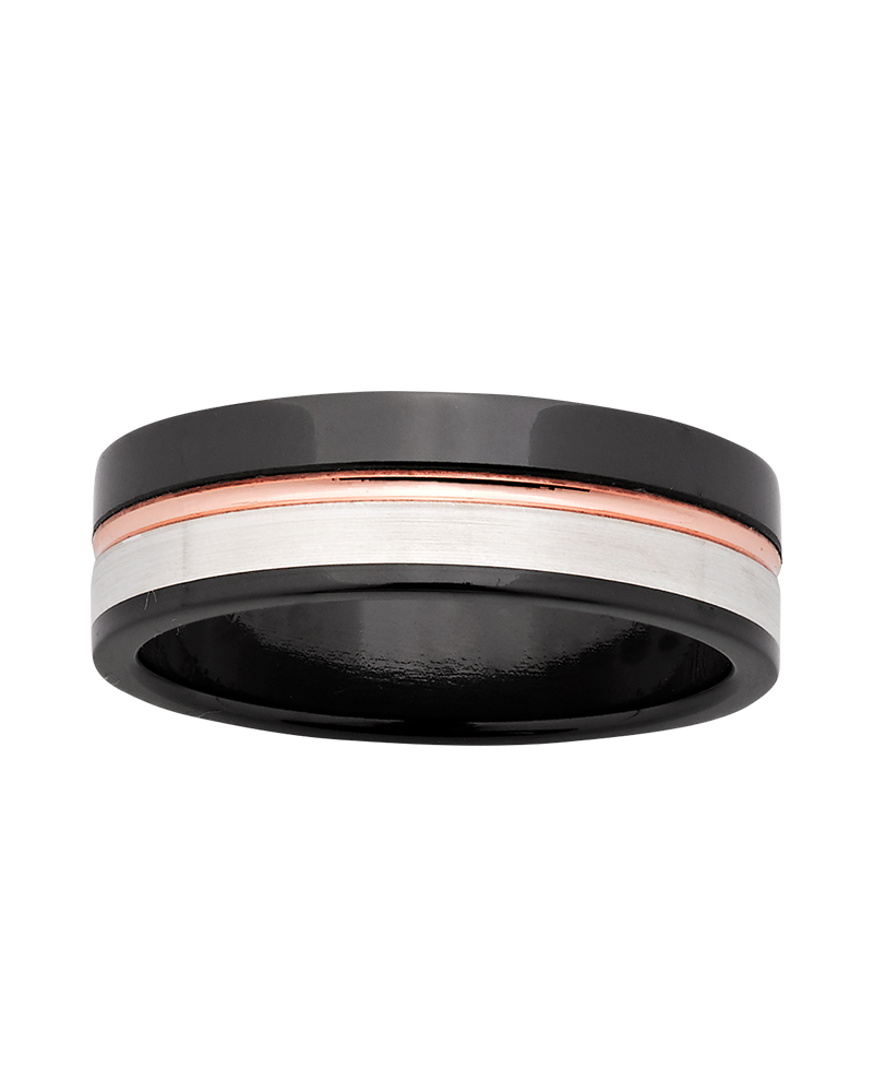 ZIRO - Black Zirconium 9ct Rose Gold & Sterling Silver Band