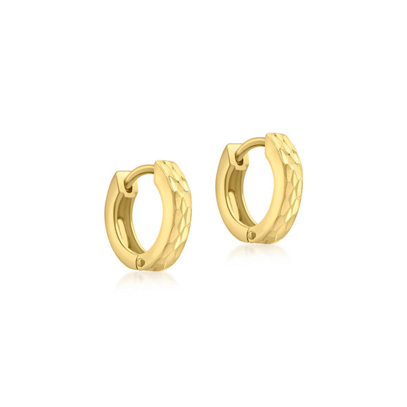 9ct Yellow Gold Faceted 'Huggie' Hoop Earrings