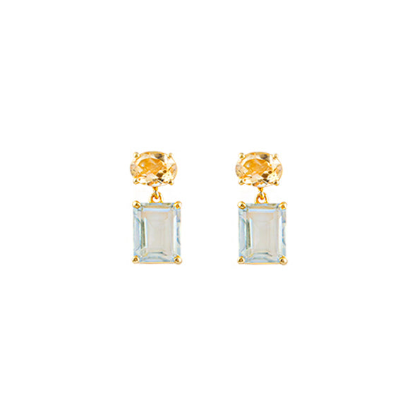 BIANC - Sterling Silver Yellow Gold Plated Citrine & Green Amethyst  ' Monaco' Drop Earrings