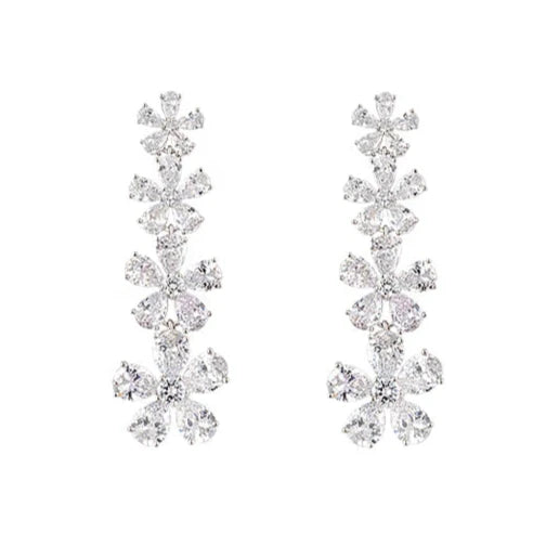 BIANC - Sterling Silver Cubic Zirconia 'Atom' Flower Drop Earrings