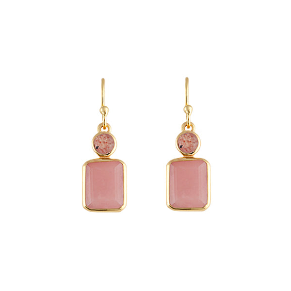 BIANC - Sterling Silver Yellow Gold Plated Pink Quartz 'Rosie' Drop Earrings