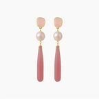 BIANC - Sterling Silver Yellow Gold Plated Freshwater Pearl & Rose Quartz 'Artisan' Drop Earrings