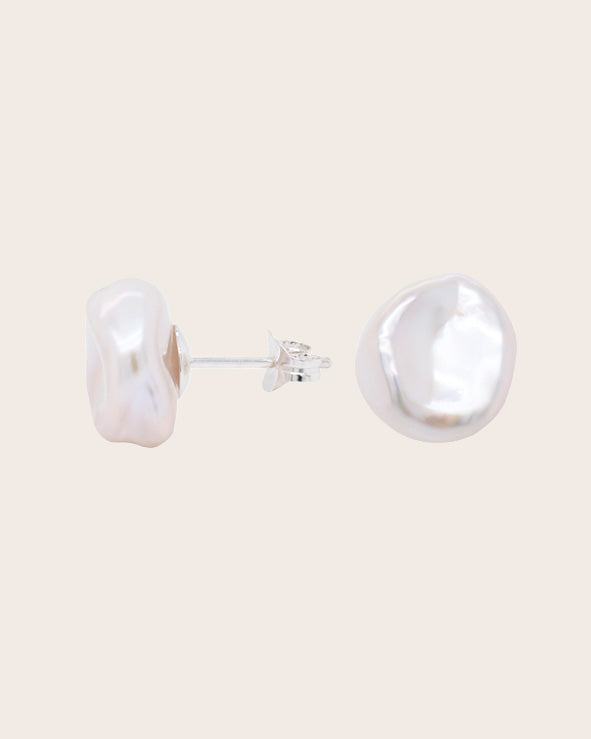 Sterling Silver White Keshi 10-11mm Pearl Stud Earrings