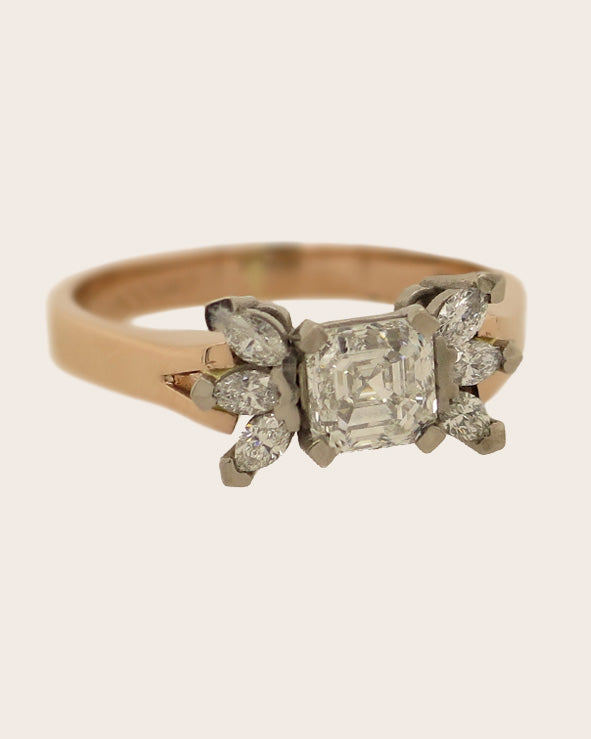 18ct Rose & White Gold Asscher & Marquise Cut Diamond Ring