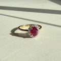 18ct Yellow & White Gold Oval Ruby & Round Brilliant Cut Diamond Cluster Ring