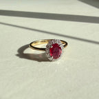 18ct Yellow & White Gold Oval Ruby & Round Brilliant Cut Diamond Cluster Ring