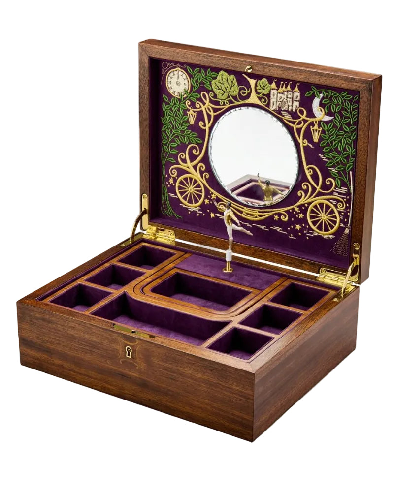 WOLF - Cinderella Walnut Musical Ballet Jewellery Box