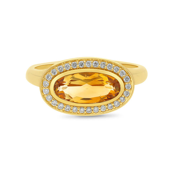 9ct Yellow Gold Oval Cut Golden Citrine & Diamond Cluster Ring