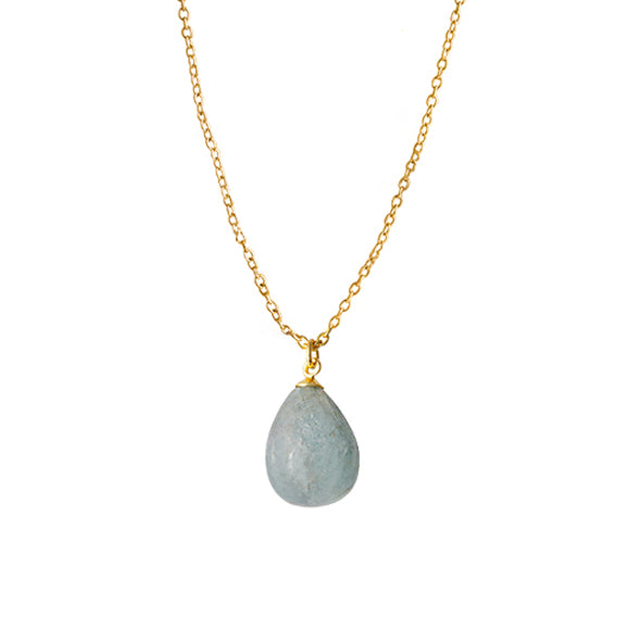 BIANC - Sterling Silver Yellow Gold Plated Milky Aquamarine 'Painted' Necklace