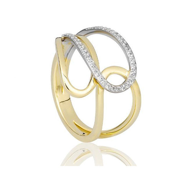 9ct Yellow Gold & Round Brilliant Cut Diamond Double Swirl Band