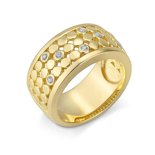 9ct Yellow Gold Lattice Diamond Band