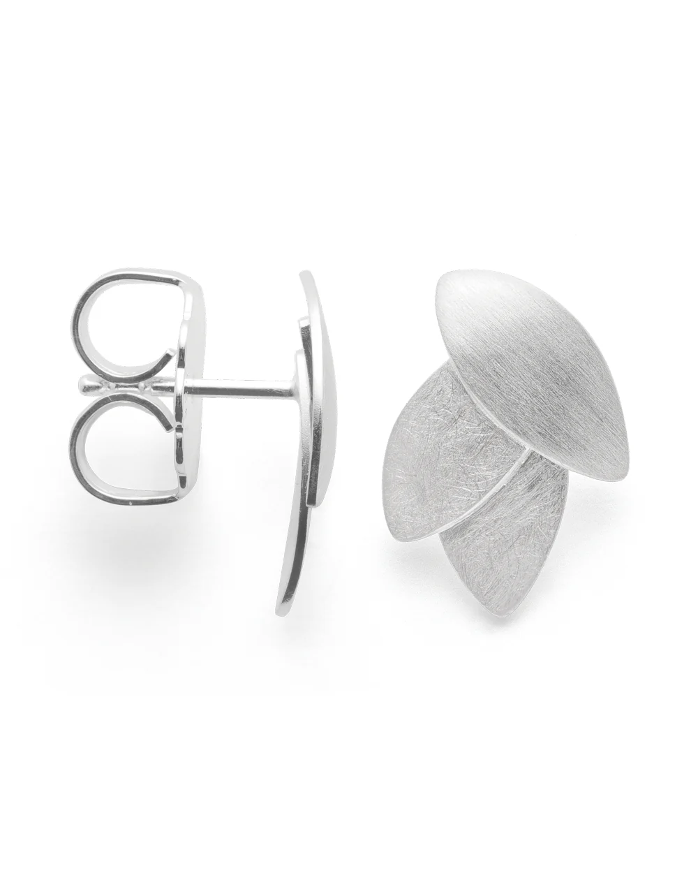 Sterling Silver Triple Leaf Matt Finished Stud Earrings