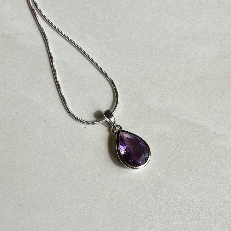 Sterling Silver Pear Cut Amethyst Pendant