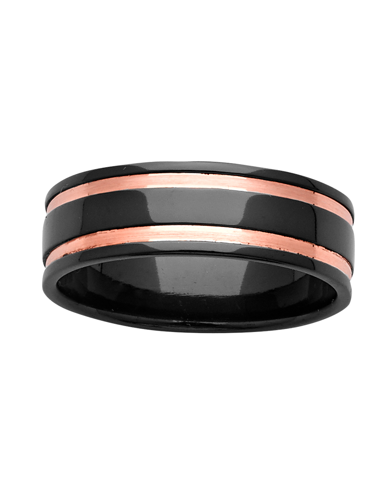 ZIRO - Black Zirconium & Double 9ct Rose Gold Inlay Band