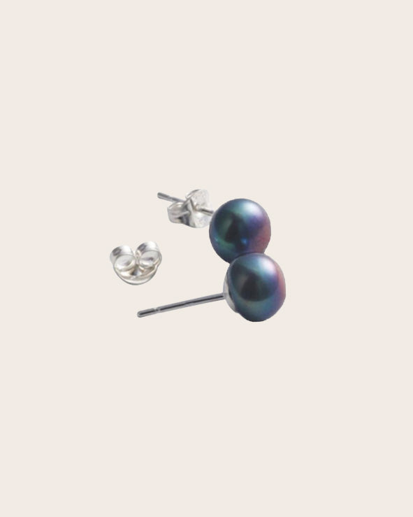 Sterling Silver & Black Freshwater 5mm Button Pearl Stud Earrings