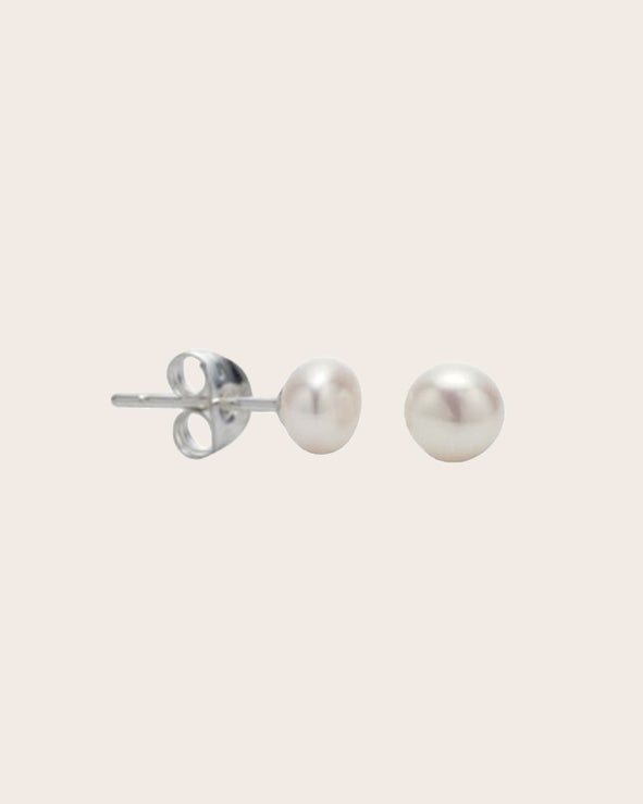 Sterling Silver & White Freshwater 5mm Button Pearl Stud Earrings