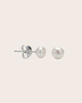 Sterling Silver & White Freshwater 5mm Button Pearl Stud Earrings