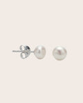 Sterling Silver & White Freshwater 6mm Button Pearl Stud Earrings