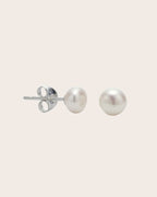 Sterling Silver & White Freshwater 6mm Button Pearl Stud Earrings