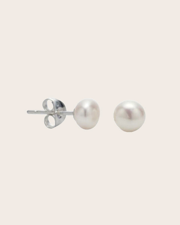 Sterling Silver & White Freshwater 6mm Button Pearl Stud Earrings