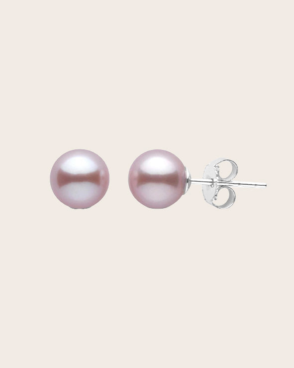 Sterling Silver & Natural Pink Freshwater 8mm Button Pearl Stud Earrings