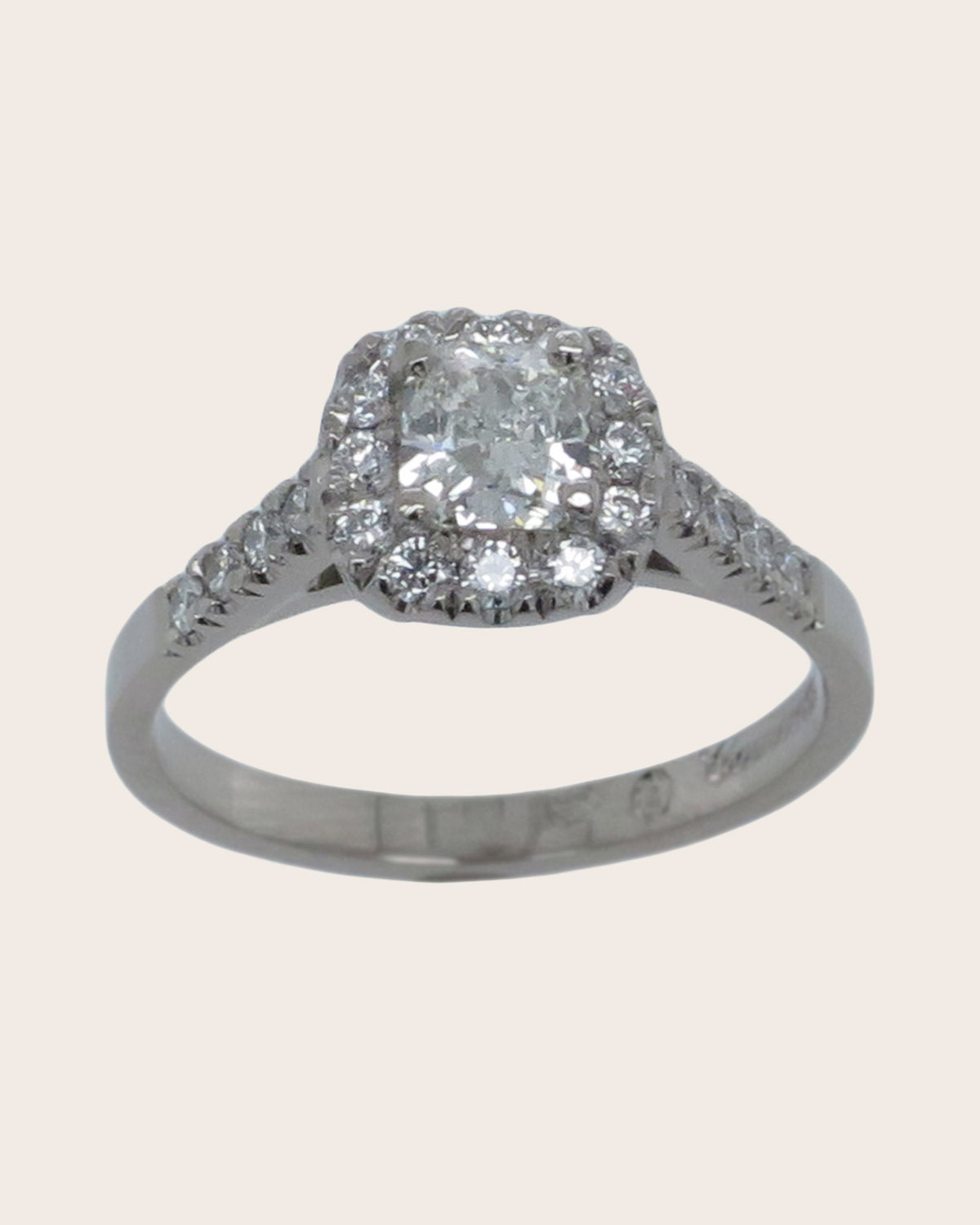 9ct White Gold Cushion Cut & Round Brilliant Cut Diamond Cluster Ring