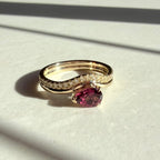 9ct Yellow Gold Pear Cut Rhodolite Garnet & Round Brilliant Cut Diamond Ring