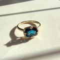 9ct Yellow Gold Cushion Chequerboard Cut London Blue Topaz Ring