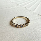 9ct Yellow Gold Marquise Sapphire & Round Brilliant Cut Diamond Band