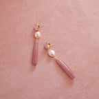 BIANC - Sterling Silver Yellow Gold Plated Freshwater Pearl & Rose Quartz 'Artisan' Drop Earrings