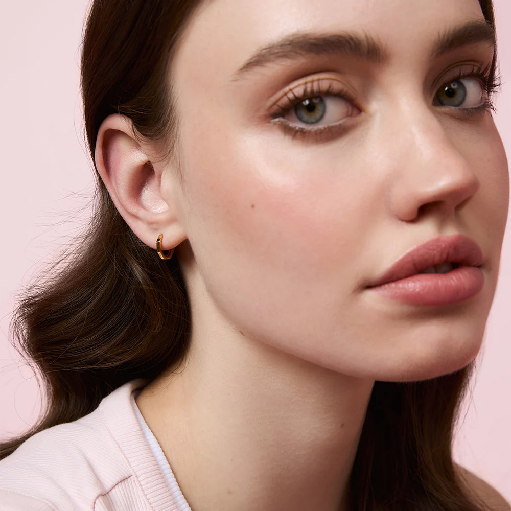 BIANC - Sterling Silver Yellow Gold Plated 'Hex' Huggie Earrings