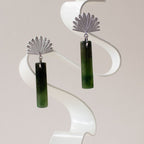 BOH RUNGA - Sterling Silver Pounamu Piwakawaka Drop Earrings