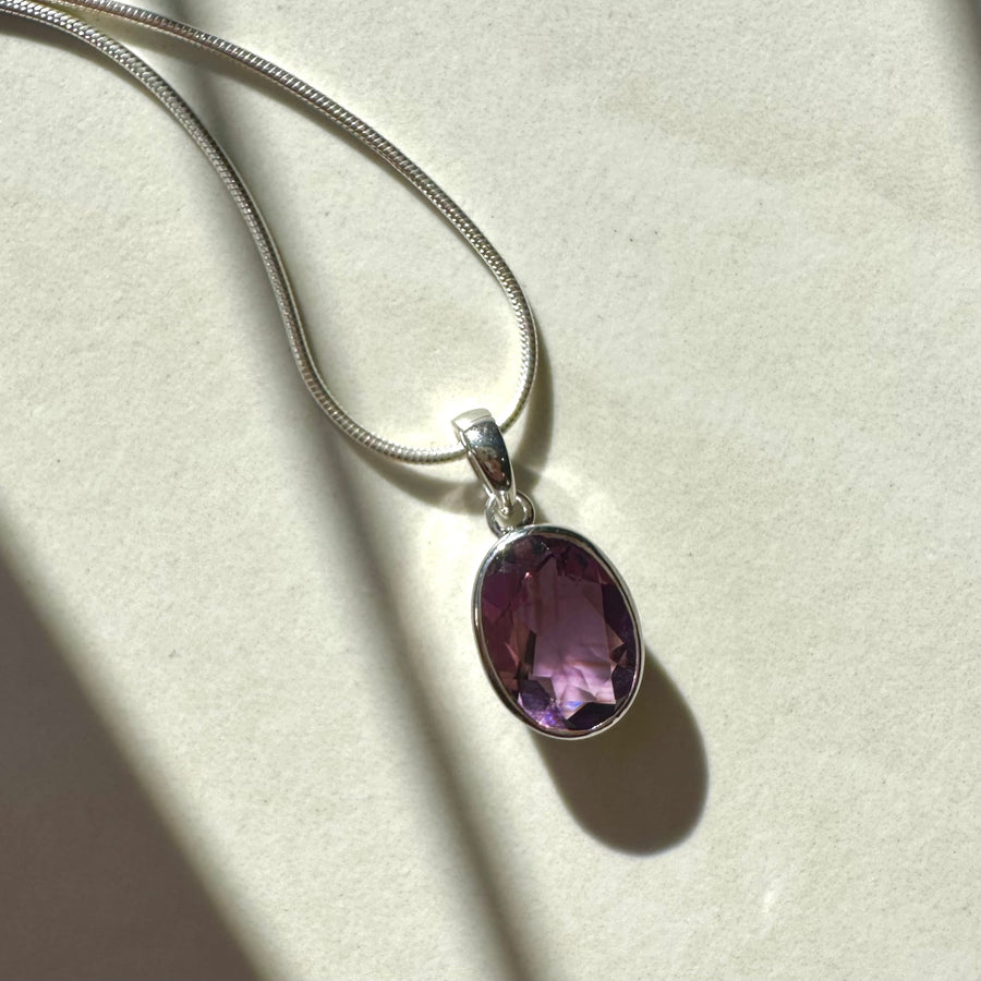 Sterling Silver Oval Fancy Cut Amethyst Pendant