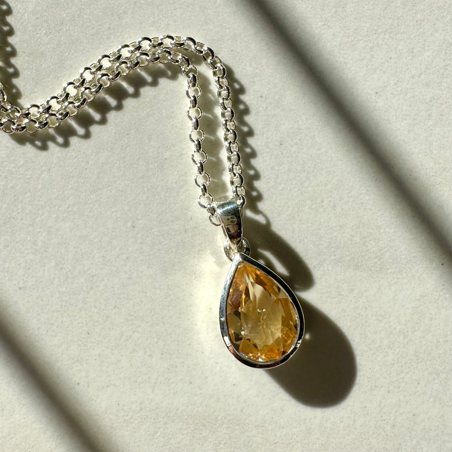 Sterling Silver Teardrop Fancy Cut Citrine Rubover Pendant