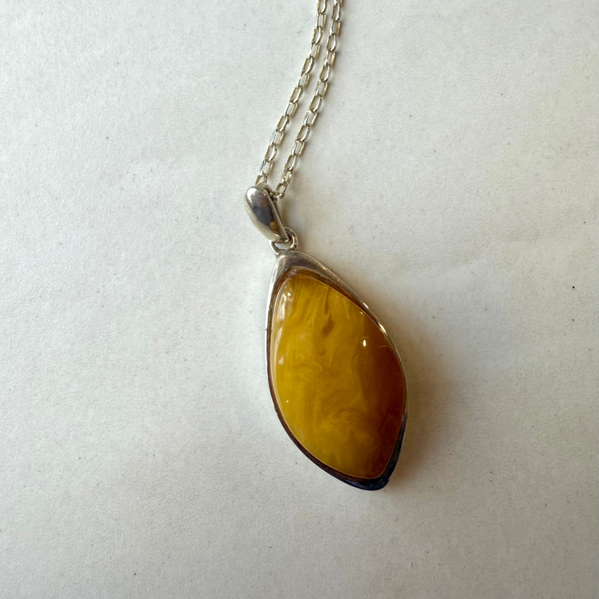 Sterling Silver Milk Amber Rubover Pendant
