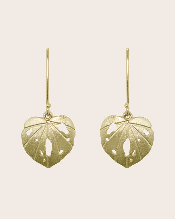9ct Yellow Gold Kawakawa Leaf Drop Earrings