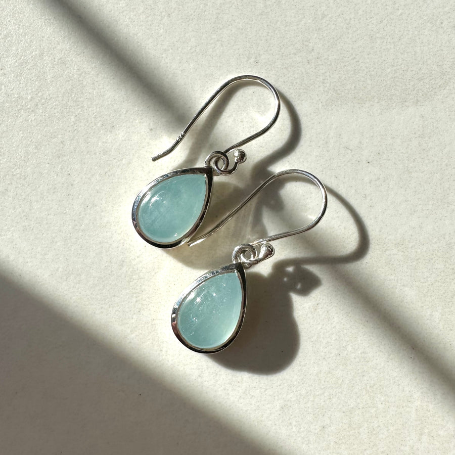 Sterling Silver Teardrop Cabochon Aquamarine Drop Earrings