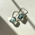 Sterling Silver Swiss Blue Topaz Emerald Cut Drop Earrings