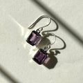 Sterling Silver Rectangular Amethyst Emerald Cut Style Drop Earrings