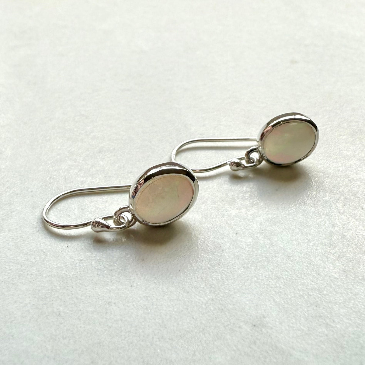 Sterling Silver Oval Ethiopian Milk Opal Drop Earrings
