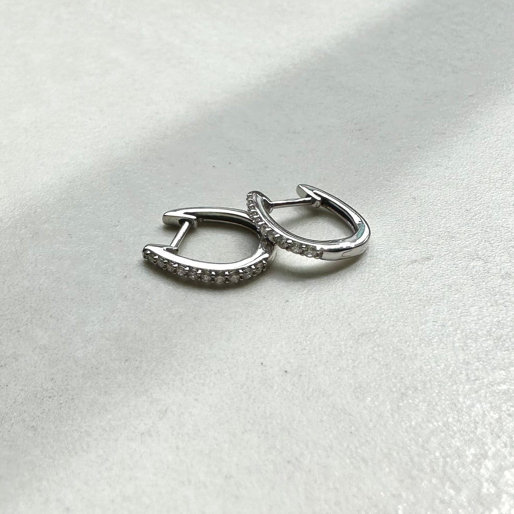 9ct White Gold 0.15ct Diamond 'Huggie' Hoop Earrings