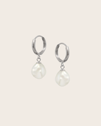 Sterling Silver Freshwater White Keshi Pearl Huggie Hoop Earrings