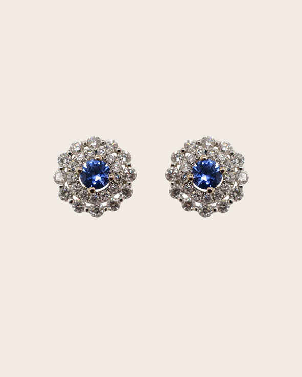 18ct White Gold Sapphire and Diamond Cluster Stud Earrings