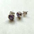 Sterling Silver Amethyst Rubover Stud Earrings
