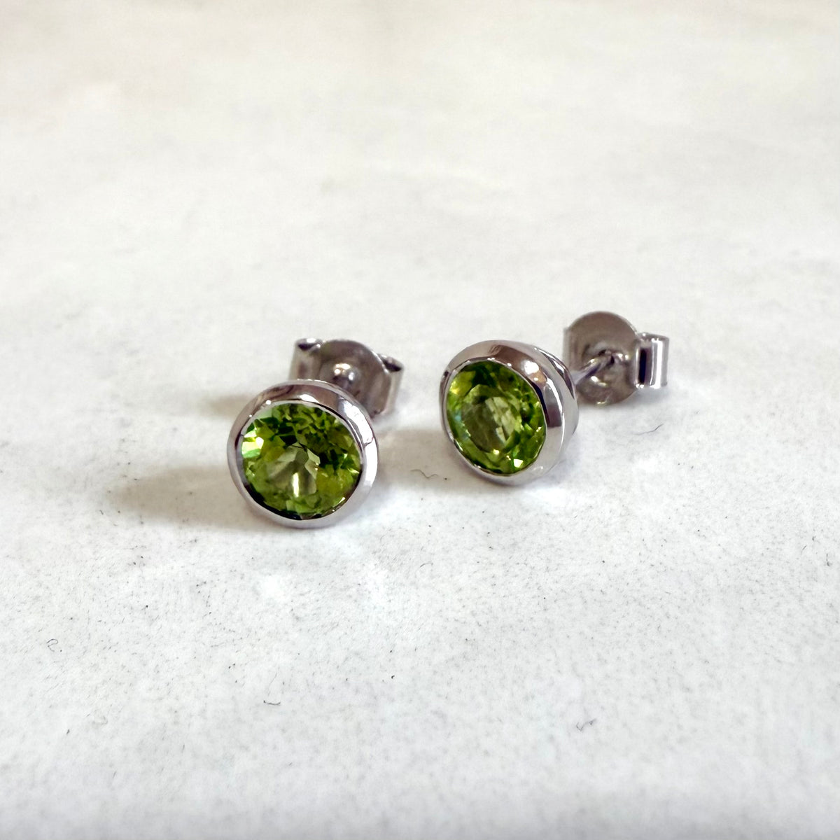 Sterling Silver Round Peridot Stud Earrings