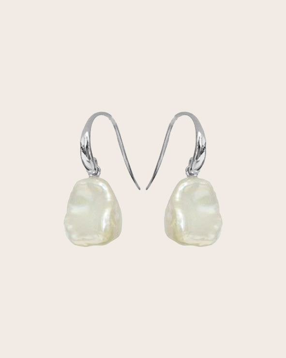Sterling Silver Freshwater White Keshi Pearl Drop Earrings