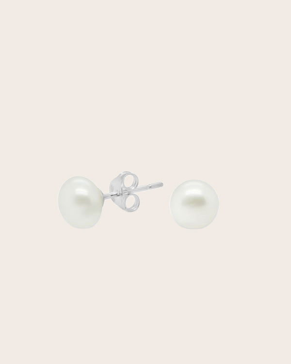 Sterling Silver & White Freshwater 8mm Button Pearl Stud Earrings