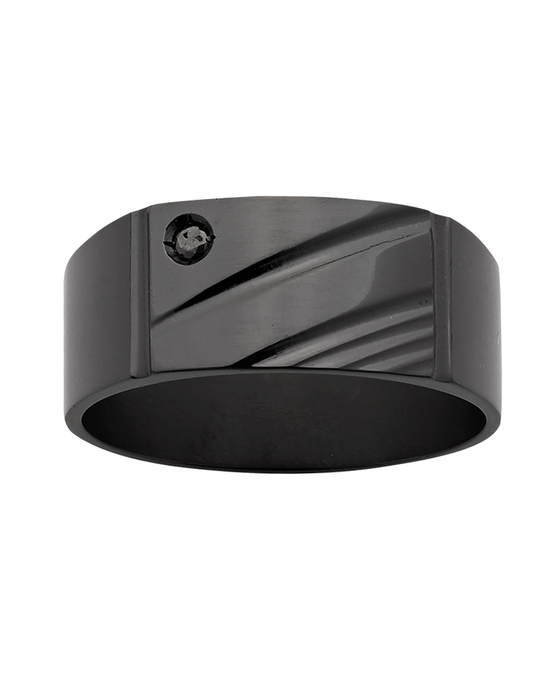 ZiRO - Black Zirconium & Black Diamond Signet Style Band