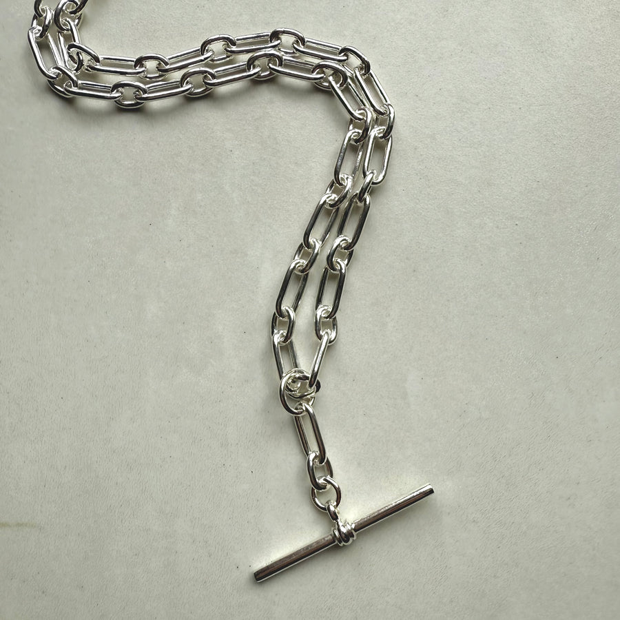 Sterling Silver Large Figaro Paperclip Fob Chain Necklace