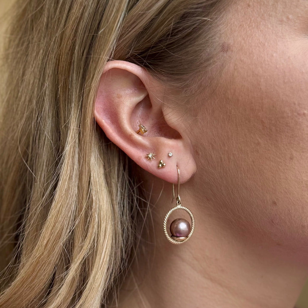 9ct Yellow Gold Freshwater Natural Pink Pearl Drop Earrings